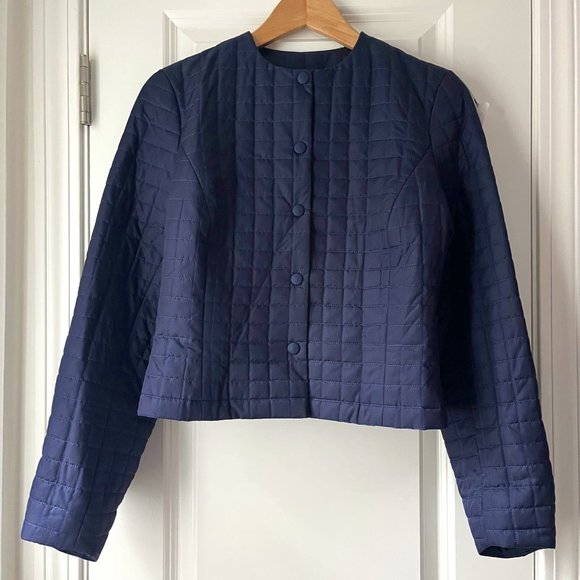 NWT Eley Kishimoto Quilted Jacket, Balloon Sleeves, Navy, Women's UK 10, US 6 - Picture 1 of 16
